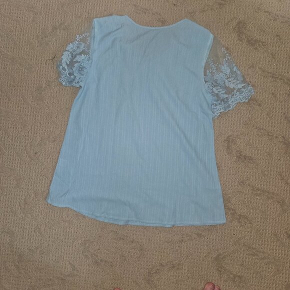 MODLILY® Dusty Blue Lace Short Sleeve T Shirt - Large - Picture 2 of 7